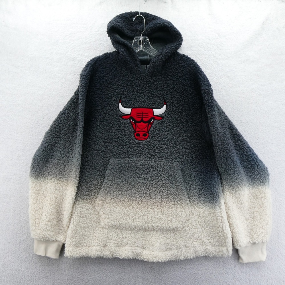 G-III Hoodie Womens Medium Chicago Bulls Grey Cream Ombre Sherpa Fleece Pullover